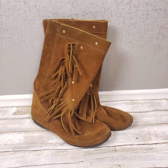 Minnetonka Shoes - Minnetonka Mid Calf Fringe Stud Boots Size 9.5